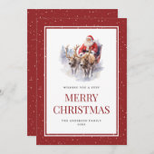 水色サンタクロース雪メリークリスマスカード シーズンカード (正面/裏面)