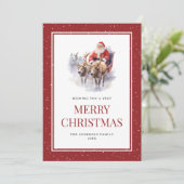 水色サンタクロース雪メリークリスマスカード シーズンカード (スタンド正面)