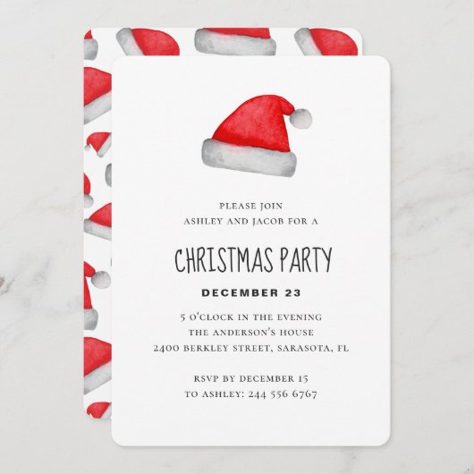 水色サンタクロース。クリスマス企業のパーティー 招待状 (正面/裏面)