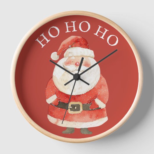 水色サンタクロースHO HO HO CUTE Christmas Red 壁時計 (正面)