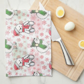 水色サンタテディベアとバーディクリスマス キッチンタオル (四つ折り)