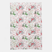 水色サンタテディベアとバーディクリスマス キッチンタオル (縦)