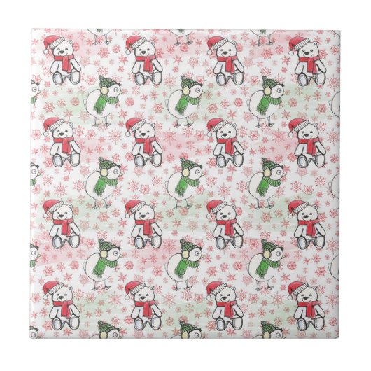 水色サンタテディベアとバーディクリスマス タイル (正面)