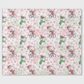 水色サンタテディベアとバーディクリスマス ラッピングペーパー (フラット)