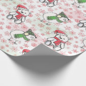 水色サンタテディベアとバーディクリスマス ラッピングペーパー (角)