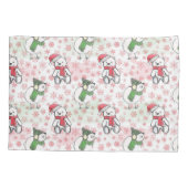 水色サンタテディベアとバーディクリスマス 枕カバー (裏面)