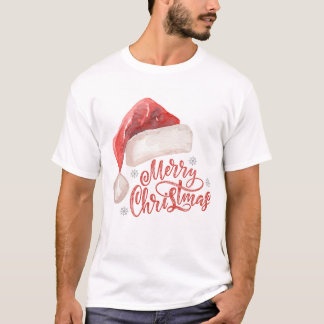 水色サンタハット「メリークリスマス」デザイン Tシャツ