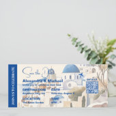 水色サントリーニ目的地の結婚式 招待状 (スタンド正面)
