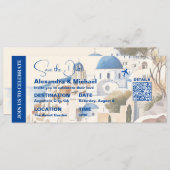 水色サントリーニ目的地の結婚式 招待状 (正面/裏面)