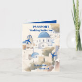 水色サントリーニ目的地の結婚式 招待状 (正面)