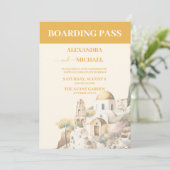 水色サントリーニ目的地の結婚式 招待状 (スタンド正面)