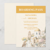 水色サントリーニ目的地の結婚式 招待状 (正面/裏面)