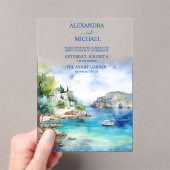 水色サントリーニ結婚ギリシャ アクリル招待状 (インサイチュ (ポータブル))