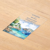 水色サントリーニ結婚ギリシャ アクリル招待状 (レイダウン)