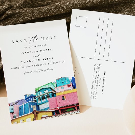 水色サンファンプエルトリコカラフル建物 ポストカード