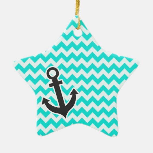 水色シェブロンの航海のないかり セラミックオーナメント (裏面)