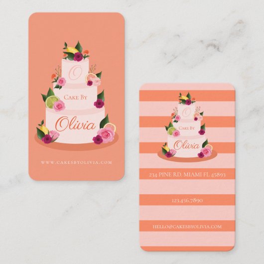 水色シタスフローラ3層ケーキケーキベーカリー 名刺 (正面/裏面)