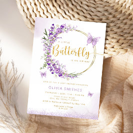 水色シックな紫色の蝶の赤ちゃん女の子シャワー 招待状