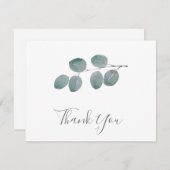 水色シルバードルユーカリ葉 サンキューカード (正面/裏面)