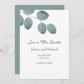 水色シルバードルユーカリ葉 セーブザデート (正面/裏面)