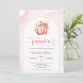 水色シンプルピンクと金ゴールドかぼちゃボホアーチ 招待状 (スタンド正面)