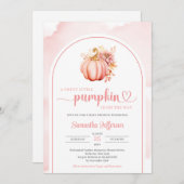 水色シンプルピンクと金ゴールドかぼちゃボホアーチ 招待状 (正面/裏面)