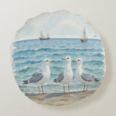 水色シーグルズアットザビーチ沿岸海 ラウンドクッション (裏面)