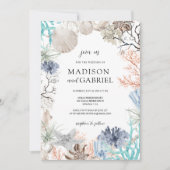 水色シーシェルコーラルスターフィッシュシーサイド結婚ズ 招待状 (正面)