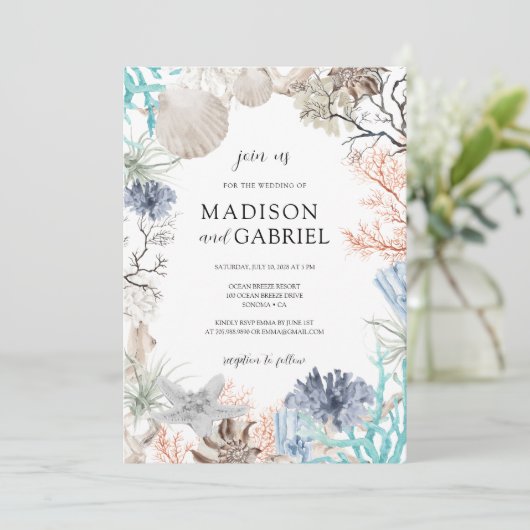 水色シーシェルコーラルスターフィッシュシーサイド結婚ズ 招待状 (スタンド正面)