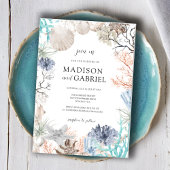 水色シーシェルコーラルスターフィッシュシーサイド結婚ズ 招待状