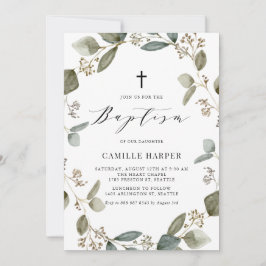 水色シード済ユーカリリースバプテスマ 招待状