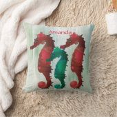 水色シーホース航海のパーソナライズされた クッション (ブランケット)