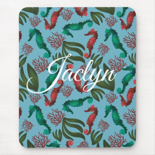 水色シーホース航海のパーソナライズされた マウスパッド (正面)