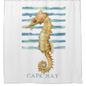 水色シーホース、ビーチ、ケープメイ シャワーカーテン (正面)