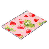 水色シームレスストロベリーパターン ノートブック (左側)