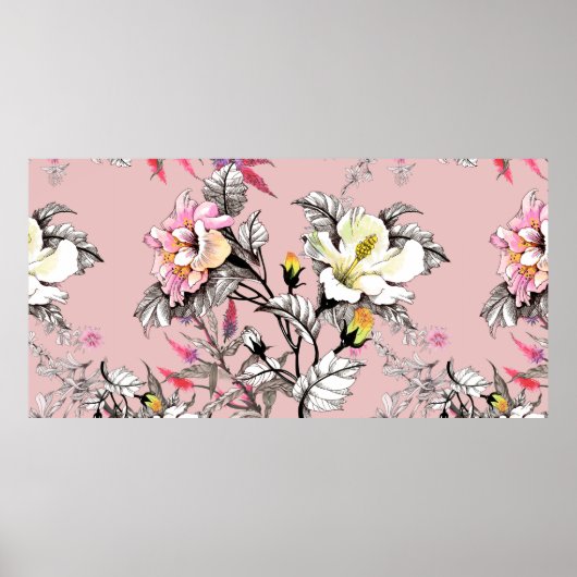 水色シームレスパター葉ンとカラー ポスター (正面)