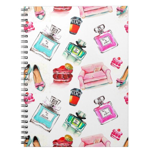 水色シームレスファッショングラマーパターンwhi ノートブック (正面)