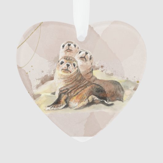 水色シール動物野生生物湖の写真 オーナメント (正面)