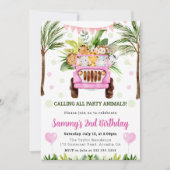 水色ジャングルサファリアニマルガールズ誕生日 招待状 (正面)