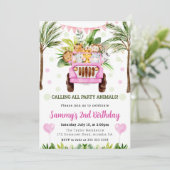 水色ジャングルサファリアニマルガールズ誕生日 招待状 (スタンド正面)