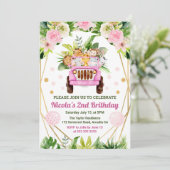 水色ジャングルサファリアニマルガールズ誕生日 招待状 (スタンド正面)