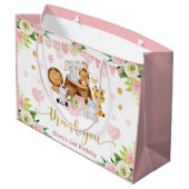 水色ジャングルサファリアニマルズフローラ誕生日 ラージペーパーバッグ (裏面アングル)