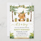 水色ジャングルタイガー男の赤ちゃんシャワー 招待状 (正面)