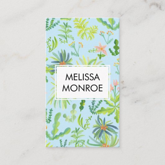 水色ジャングルボタニカルフローラエレガント自然 名刺 (正面)