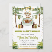 水色ジャングルモンキー子供の誕生日 招待状 (正面)
