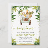 水色ジャングル動物ベビーシャワー 招待状 (正面)