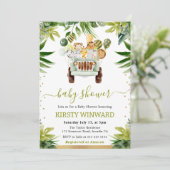 水色ジャングル動物ベビーシャワー 招待状 (スタンド正面)