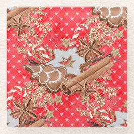 水色ジンジャーブレッドクッキーのクリスマス ガラスコースター