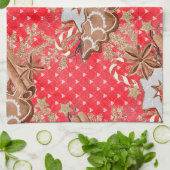 水色ジンジャーブレッドクッキーのクリスマス キッチンタオル (折り畳み)