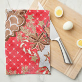 水色ジンジャーブレッドクッキーのクリスマス キッチンタオル (四つ折り)